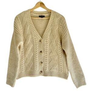 Tribal Womens Cardigan Sweater‎ L/G Cable Knit V-Neck Button Front Beige